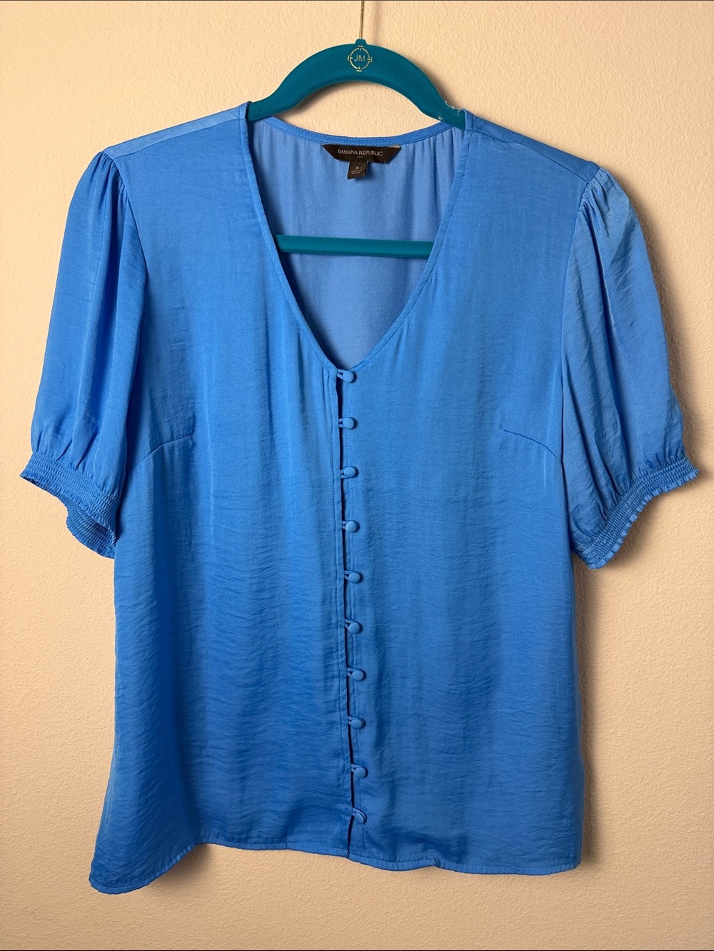 Banana Republic Cerulean Blue V-Neck Button-Front Blouse